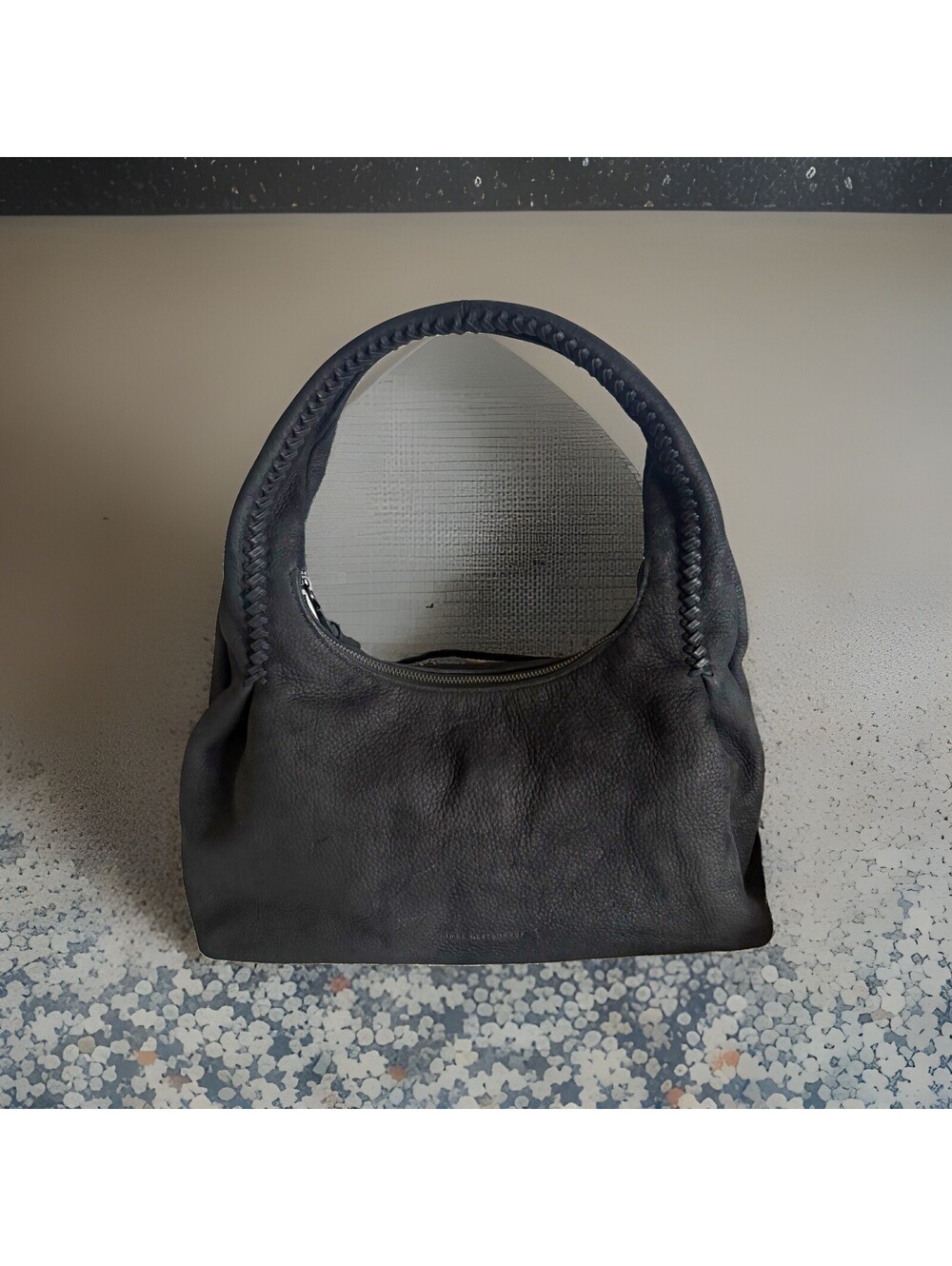 Aimee Kestenberg Black Pebbled Hobo Crescent Shoulder Bag Zip Black HW Pockets